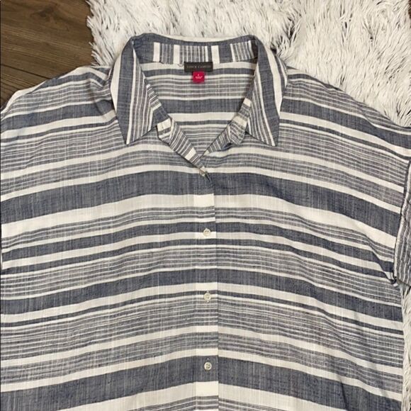 Vince Camuto Striped Flutter Sleeve Blouse L - Picture 6 of 8